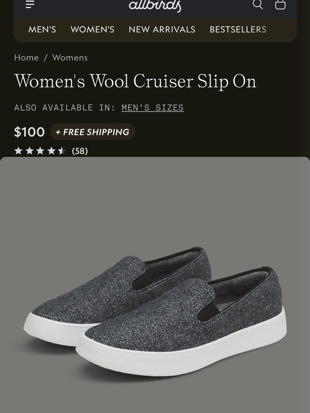 allbirds Women's Wool Cruiser Slip-On in Charcoal